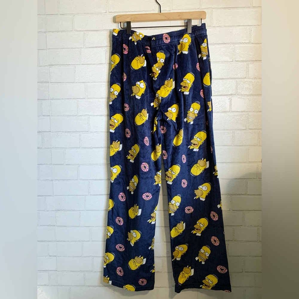 The Simpsons Homer Faces & Sprinkle Donut Soft Velour Navy Pajama Pants M/L - Picture 3 of 5
